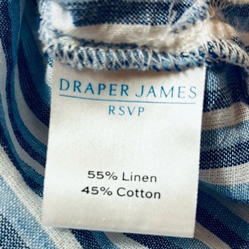Draper James RSVP Womens Size S Linen Cotton Top Blue Striped Button Down Preppy - Picture 5 of 11